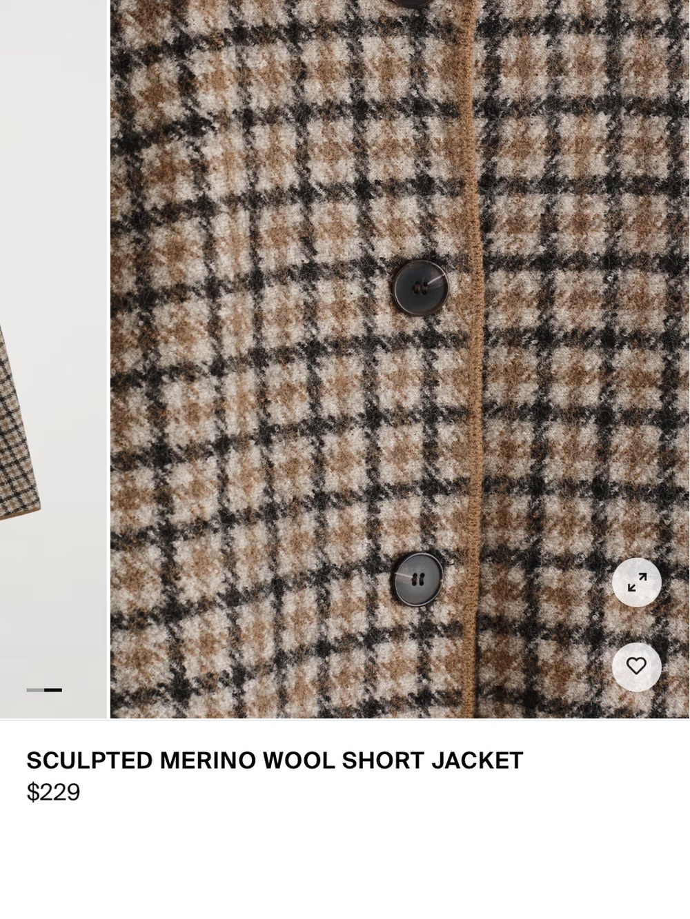 COS Sculpted Merino Wool Short Jacket Beige Checked 
Size medium - Picture 3 of 6